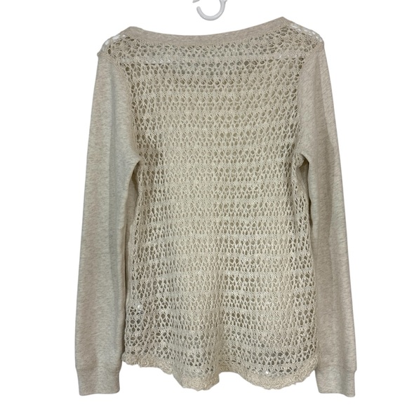 Abercrombie & Fitch Cream Open Knit Crochet Back Sweatshirt Sweater - Picture 2 of 5